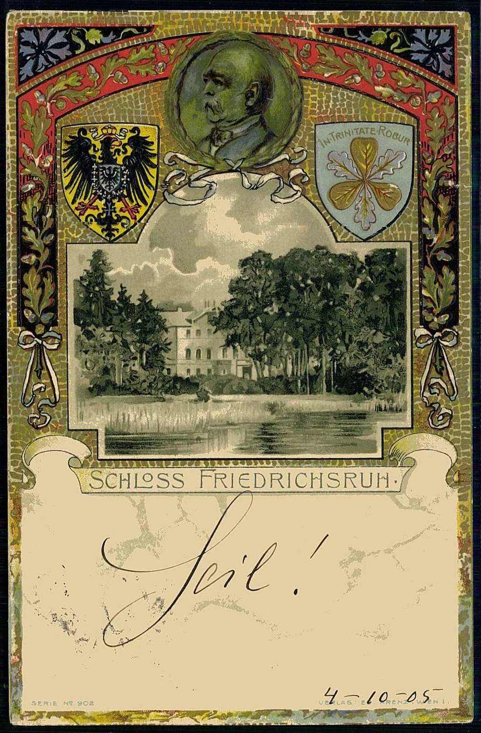 1905, aufwendige Prägedruck-Karte mit dem Fürsten von Bismarck und ...