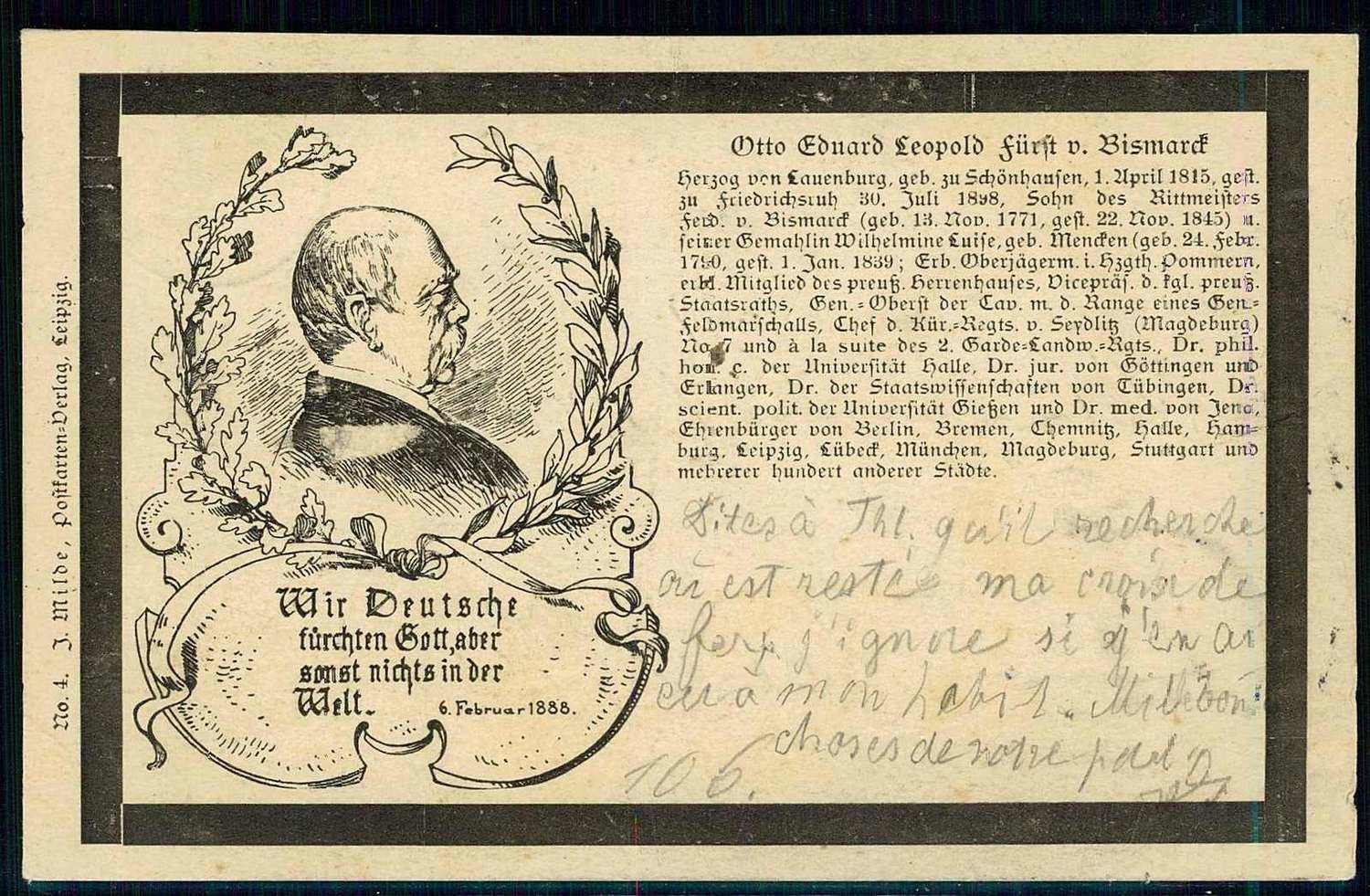 Bismarck-Trauer, Gedenkkarte zum Tod des Fürsten Otto von Bismarck ...