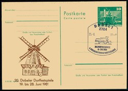 10 Pf. Sonderganzsache zu den 20. Dabeler Dorffestspielen 1981, mit ...