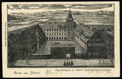 Altdorf, Stahlstich-Grußkarte mit Bildnis des Kollegiums zu Altdorf ...