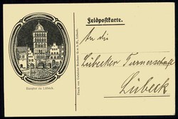 Feldpost I. WK, Schmuckkarte aus Lübeck, datiert Roggevelde 19.XII ...