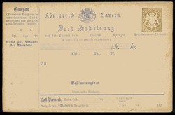 1874, 6 Kr. Postanweisung, Ganzsache, sauber ungebraucht, gute ...