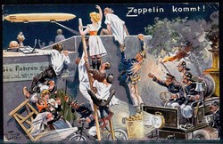 Zeppelin kommt! Künstler-Karte von Thiele, gelaufen Berlin 28.8.09, ...