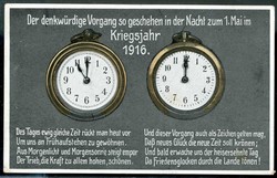 1916, Werbekarte zur Einführung der Sommerzeit am 1. Mai, ...