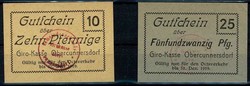 Obercunnersdorf, zwei Gutscheine über 10 Pf. bzw. 25 Pf. aus dem ...