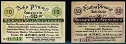Anklam, zwei Gutscheine über 10 Pf. bzw. 50 Pf., verausgabt vom ...