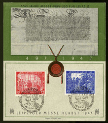 Leipziger Herbstmesse 1947 hübsch auf Gedenkblatt, mit entspr. SST, ...