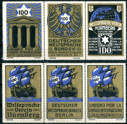 sechs vers. Werbe-Vignetten für Ido (Esperanto), wohl um 1900, ...