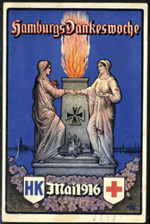 Mai 1916, offizielle Postkarte 'Hamburgs Dankeswoche', dort gelaufen ...