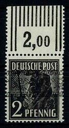 2 Pf. Arbeiter in a.-Farbe, Oberrandstück im Walzendruck mit dgz. ...