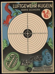 Alte Firmen-Werbekarte, hier 'Luftgewehr-Kugeln - Marke Eichhorn', ...
