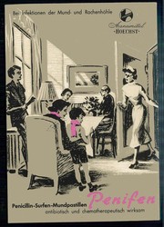 Alte Firmen-Werbekarte, hier 'Penicillin-Surfen-Mundpastillen', mit ...