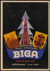 BIGA-Landes-Exportschau Freiburg Mai 1947, mit Marke und entspr. SST, ...