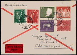 die sechs Sondermarken hübsch auf Eilbotenbrief aus Speyer 28.5.55 ...