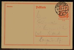 40 Pf. Postreiter Postkarte 1921, gelaufen Neuruppin, gute Erhaltung.