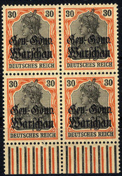 30 Pf. mit mattem Aufdruck 1916, Viererblock vom Unterrand, tadellos ...