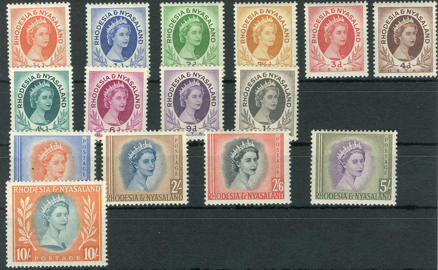 1/2 P. bis 10 Sch. Königin Elisabeth II. 1954, sehr sauber ...