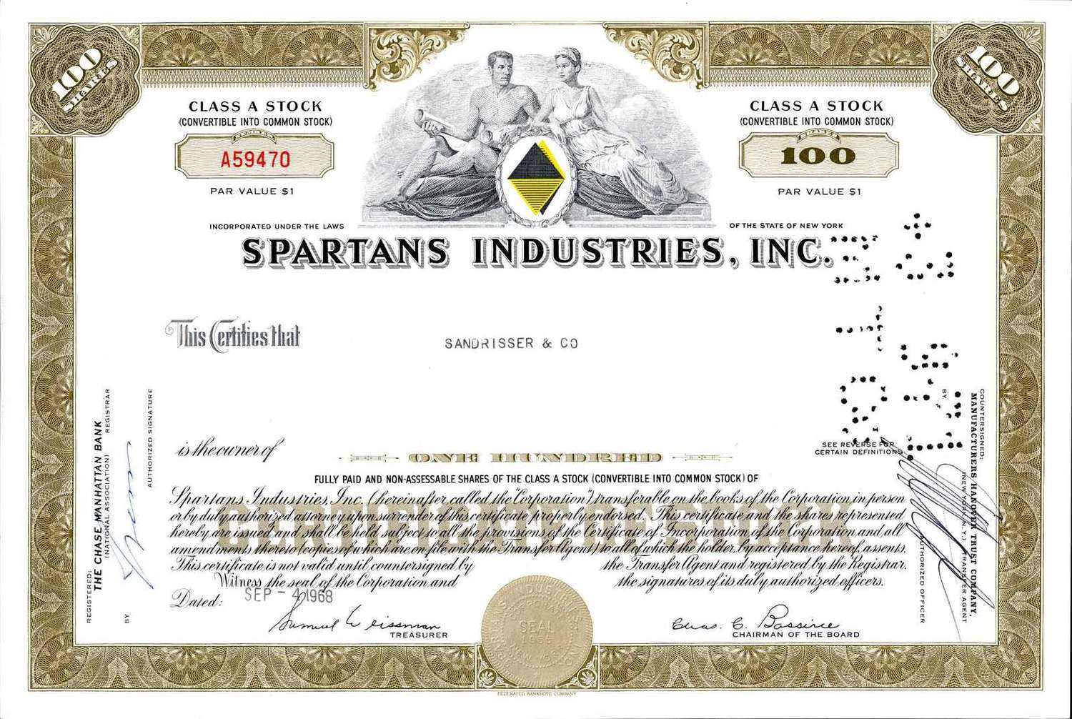 USA-Aktie der Spartans Industries Inc. aus 1968, entwertet, gute ...