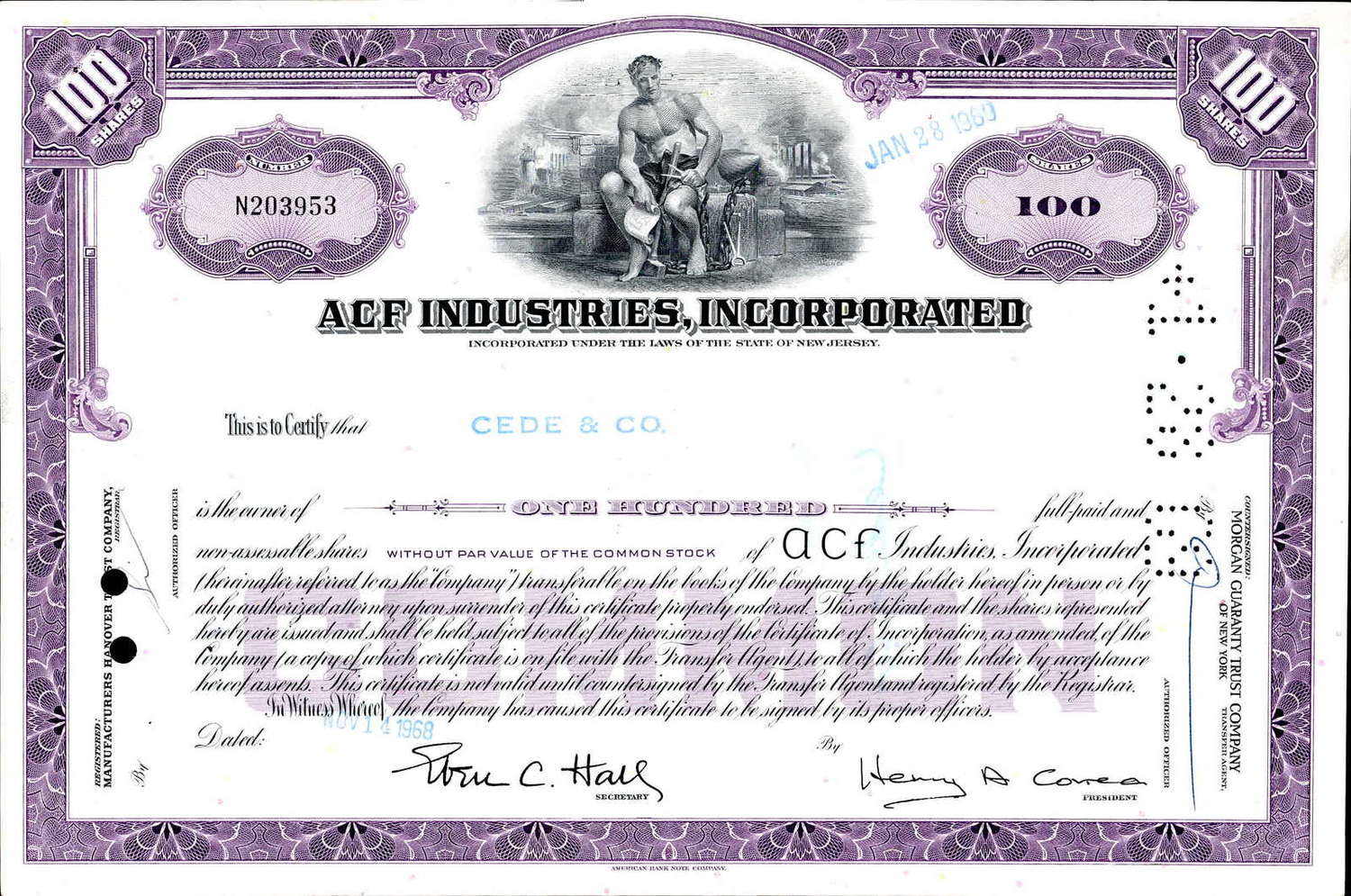 USA-Aktie der ACF Industries Incoperated aus 1968, entwertet, gute ...