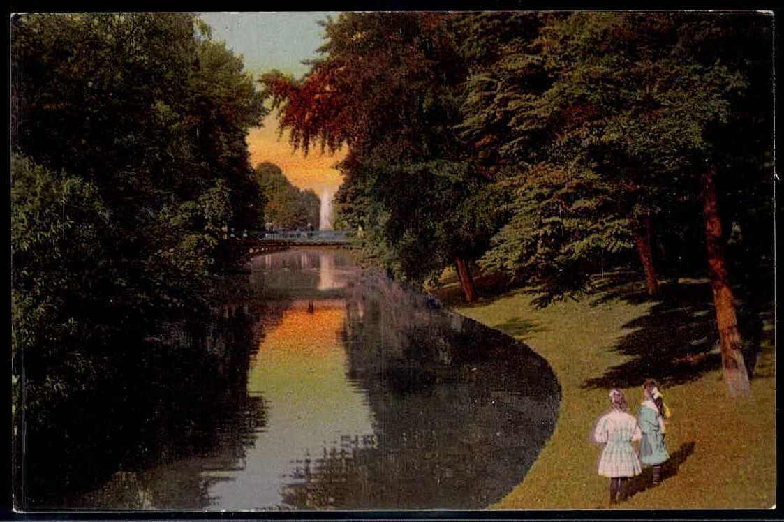 Düsseldorf, Goldene Brücke im Hofgarten, echt gelaufen 1911 nach ...