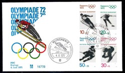 Olympische Spiele 1972, die Wintersportmarken hübsch auf Schmuck-FDC ...