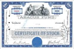 USA-Aktie des Abacus Fund aus 1957, entwertet, gute Erhaltung.