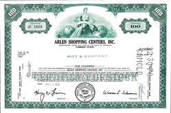 USA-Aktie der Arlen Shopping Centers Inc. aus 1970, entwertet, gute ...
