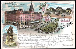 Düsseldorf, Farblithokarte u. a. mit Bahnhofshotel Werner & Schmidt ...