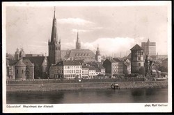 Düsseldorf, Rheinfront der Altstadt, echt gelaufen 1941, leicht ...