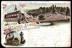 Braunschweig, Farblitho 'Gruß vom Grünen Jäger', gelaufen Mai 1897 ...
