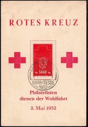 Rotes Kreuz 1952 auf dekorativer MK, mit SST vom 2. Mai 1952, leicht ...