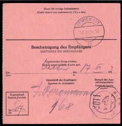 90 Pf. Heuss als portogerechte EF auf Auslands-Postüberweisung über ...