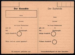 Suchdienstkarte für vermisste Deutsche, mit Wertstpl.-Eindruck über ...