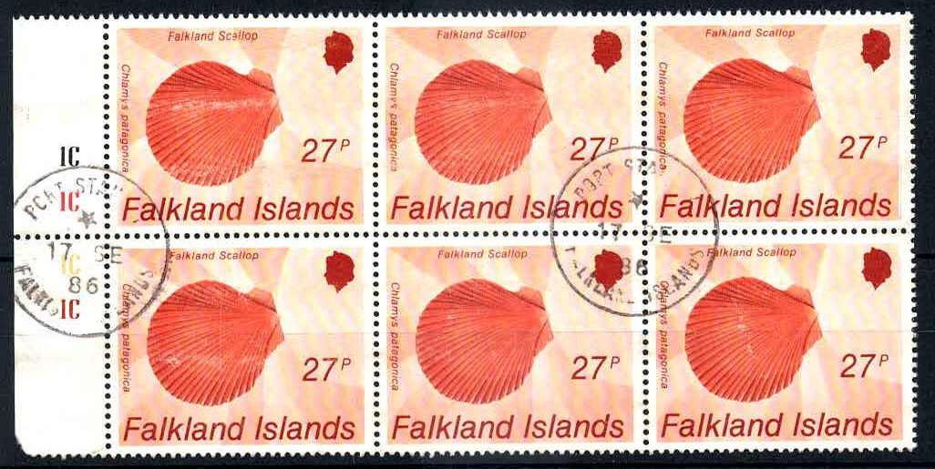 27 P. Muscheln und Meeresschnecken 1986, Sechserblock, sauber gest., ...