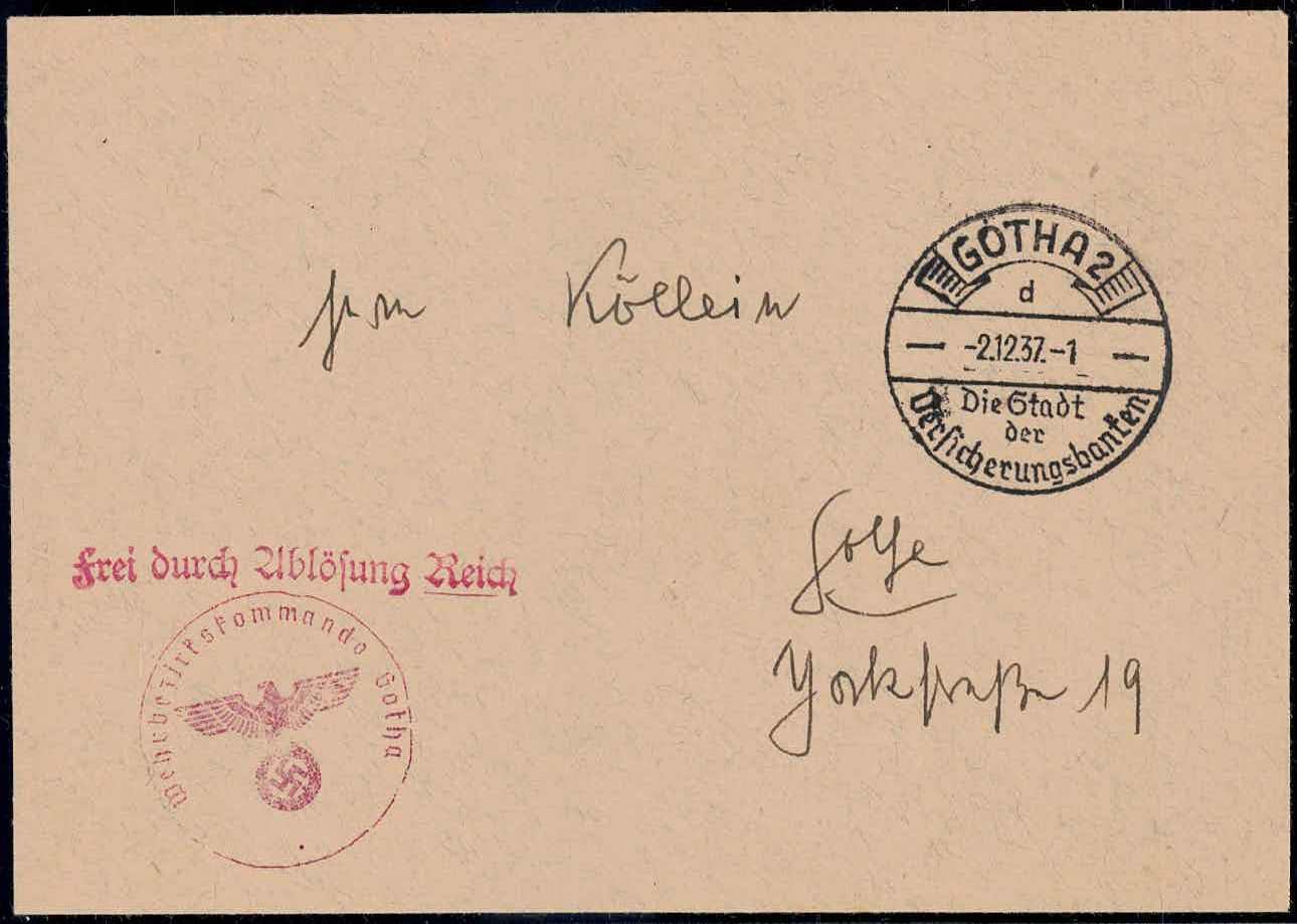 Dienstbrief des Wehrbezirkskommandos Gotha, mit Werbestpl. 'Gotha - ...