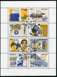 50jähriges von UNO, FAO und UNESCO-Kleinbogen 1995, sauber gest. mit ...