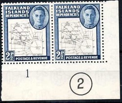 2 1/2 P. König Georg VI. 1949, im waager. Platten-Paar aus der ...