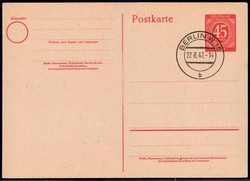 50 Pf. Ziffer-Ganzsache mit sauberem Blanko-Stpl. 'Berlin W15 27.6 ...