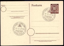 10 Pf. Ziffer-Ganzsache 1946, hübsch mit SST 'Stuttgart - Bad ...