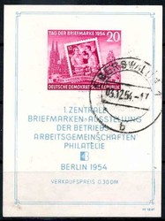 Briefmarkenausstellung-Block 1954, mit sauberem Tagesstpl. ...