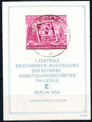 Briefmarkenausstellung-Block 1954, mit sauberem Tagesstpl. 'Halle ...