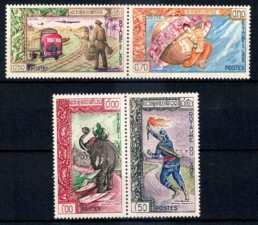 Briefmarkenausstellung Vientiane-ZD's 1962, aus den beiden Blöcken, ...