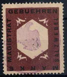 Gebührenmarke des Magistrat Salzwedel, mit Gummistempler des ...