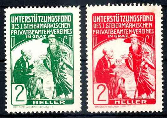 zwei Reklamemarken des Ünterstützungsfonds des I. steiermärkischen ...