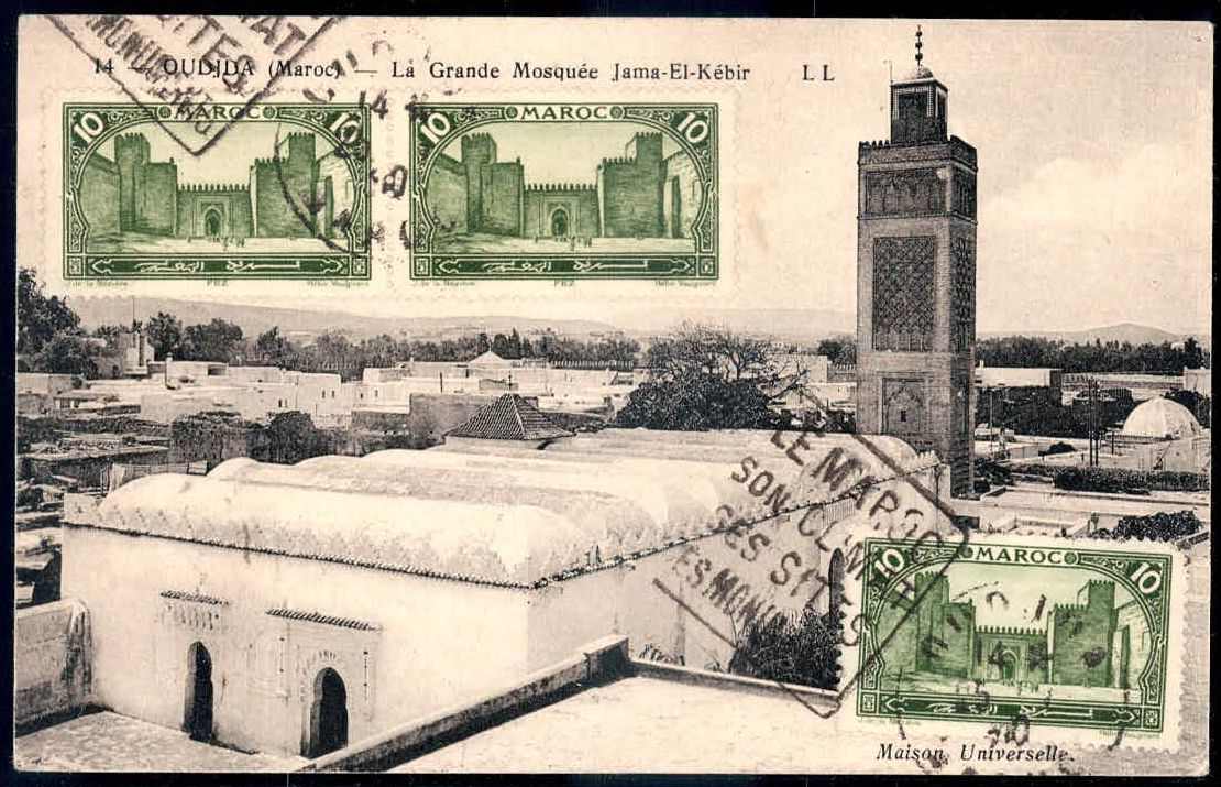1930, bildseitig frankierte AK mit Aufnahme der großen Moschee in ...