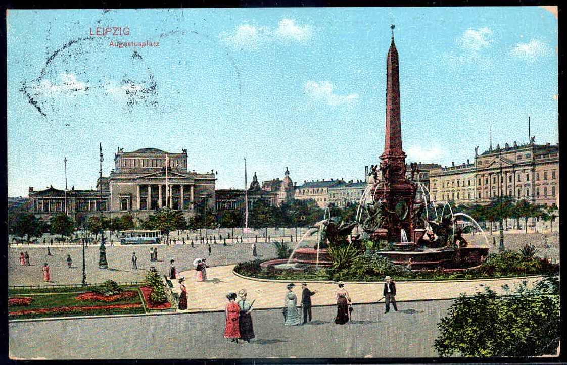 Leipzig: Farb-AK mit Ansicht des Augustusplatzes, rs. mit Zudruck '11 ...
