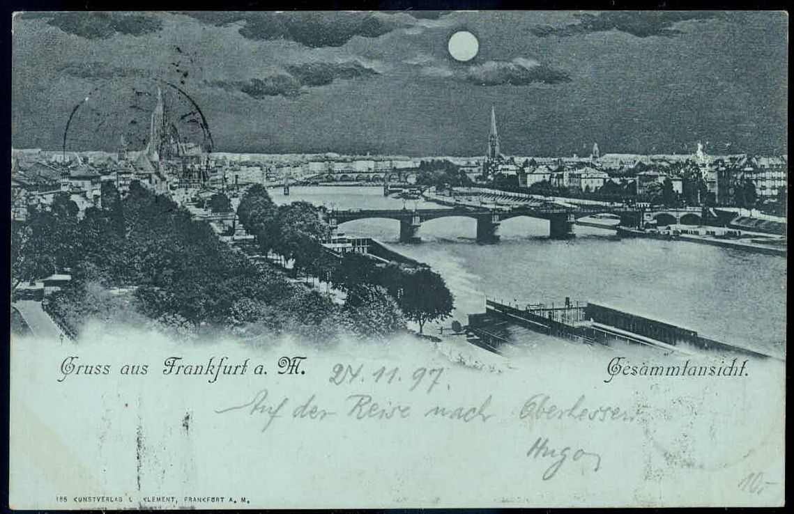 Frankfurt am Main: 'Gruß aus...'-Mondscheinkarte mit Gesamtansicht, ...