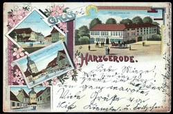 Harzgerode: 1899, gelaufene Farblitho-Karte mit Abbildungen z. B. dem ...