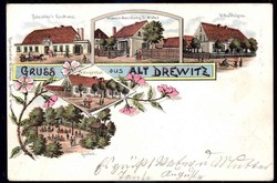 Alt Drewitz: 1906, gelaufene Farblitho-Karte aus dem kl. Ort mit vers ...
