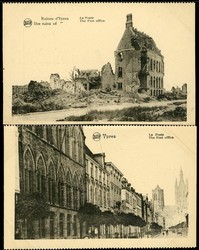 Ypern: zwei eindrucksvolle Karten des Hauptpostgebäudes vor der ...